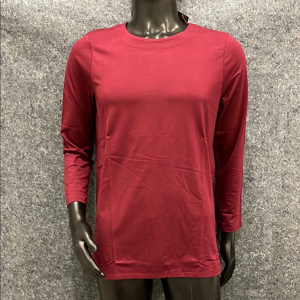 NEW J Jill WOMENS LARGE PETITE Bordeaux Luxe Supima Forward-Seam Tunic Shirt Top